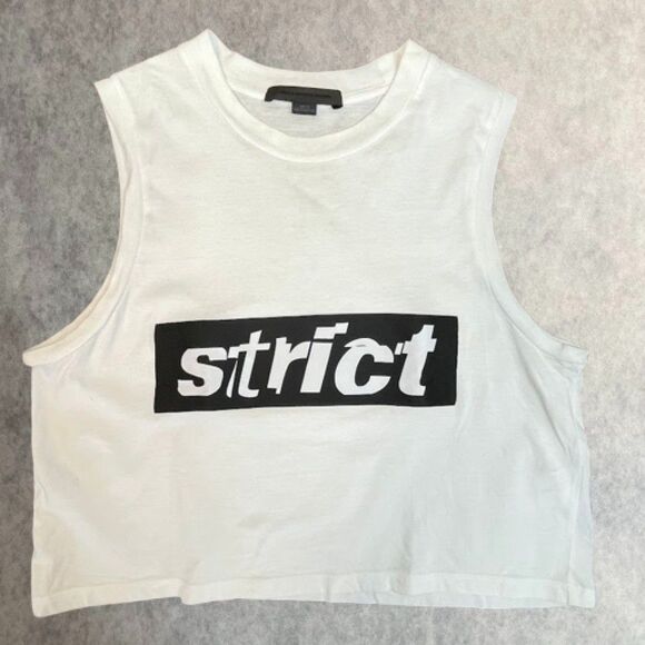 Alexander Wang White Crop T Shirt Womens Size XS Crew Neck Sleeveless Logo READ - Picture 1 of 14